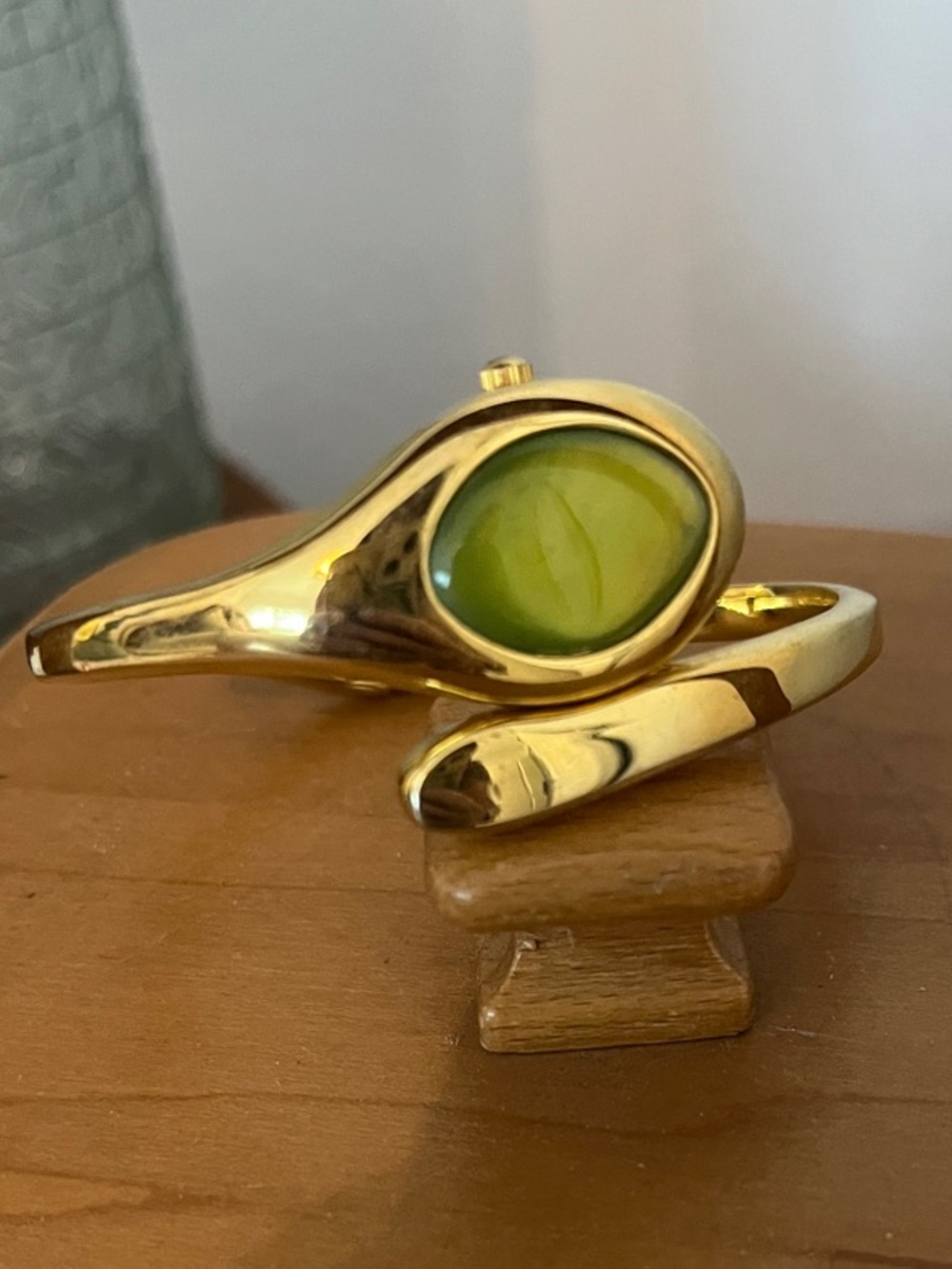 Gold-Tone Women's Cuff Watch with Lime Green Dial Accent